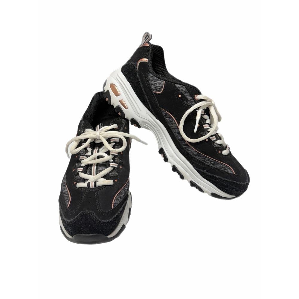 Skechers DLites Biggest Fan Black Rose Gold Wide Fit Sneakers 11936W Womens 7.5